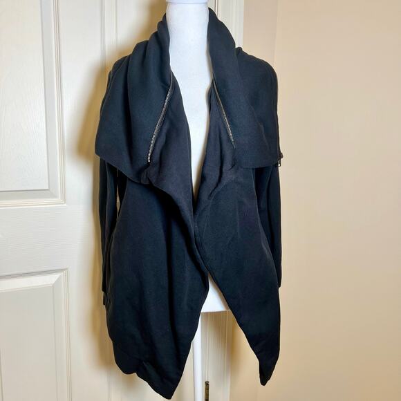 All Saints Dahlia Sweat Jacket Black Jersey Cardigan Zipped Drape Collar Medium - Picture 2 of 9